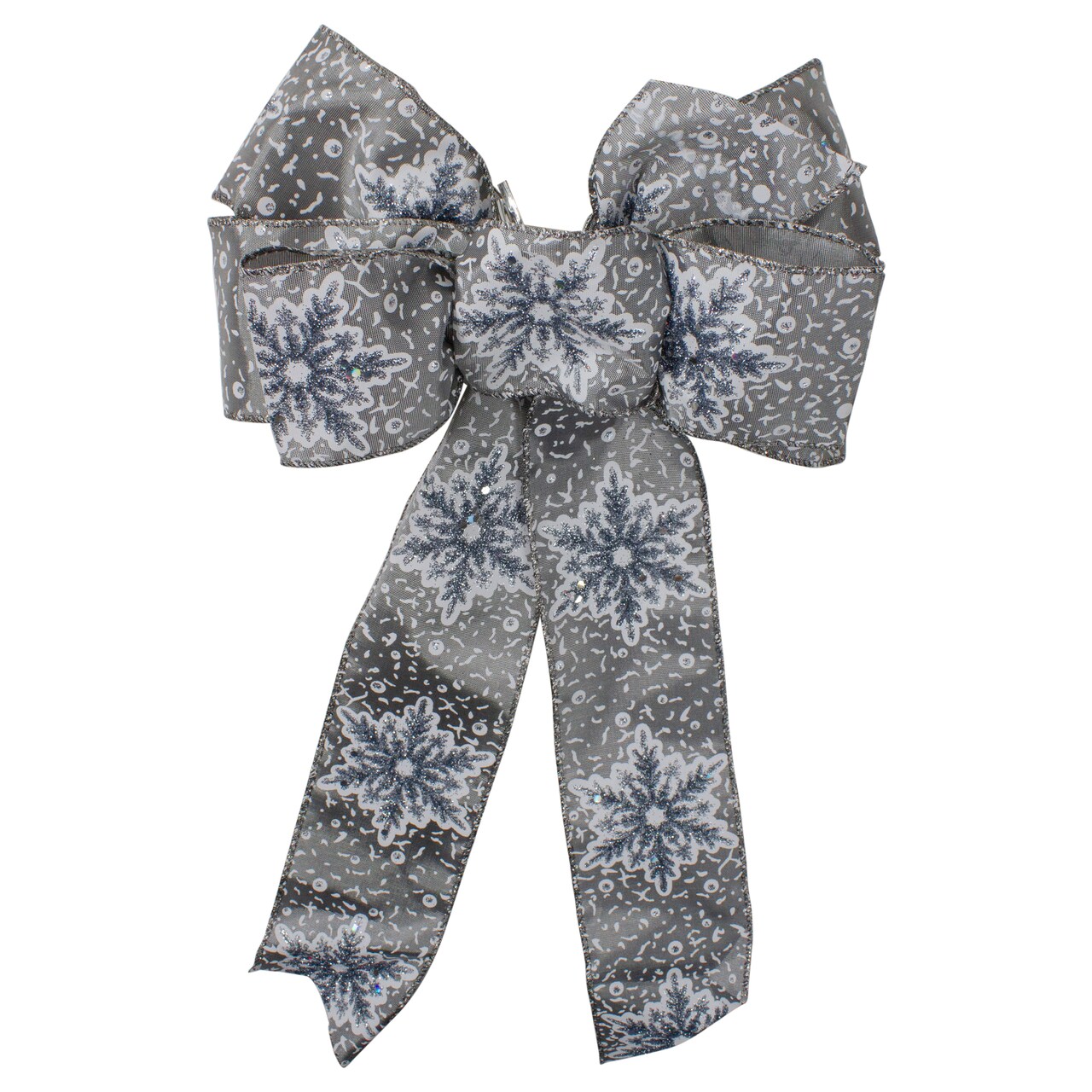 Northlight Snowflake 6-Loop Christmas Bow Decoration - 9" x 14" - Gray and White